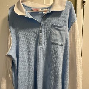 Vintage baby blue and white long sleeve top
